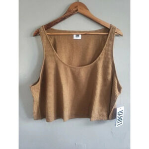 LUNYA Tank Top Women's XL Brown Organic Cotton Seersucker  NWT